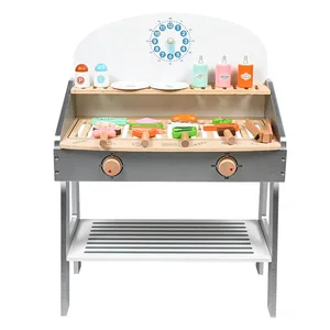 Wooden Pretend Play BBQ Grill Toy for Kids Interactive Set with Realistic Cooking Features for Parent Child Role Play Fun Toy