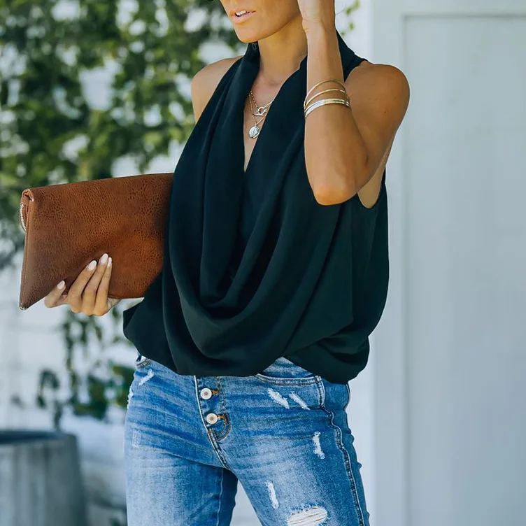 2022 Fashion Women Summer Chic Sleeveless Cowl Neck Chiffon Top - Buy 2022  Fashion Chiffon Top,Cowl Neck Tops,Sleeveless Top Product on Alibaba.com