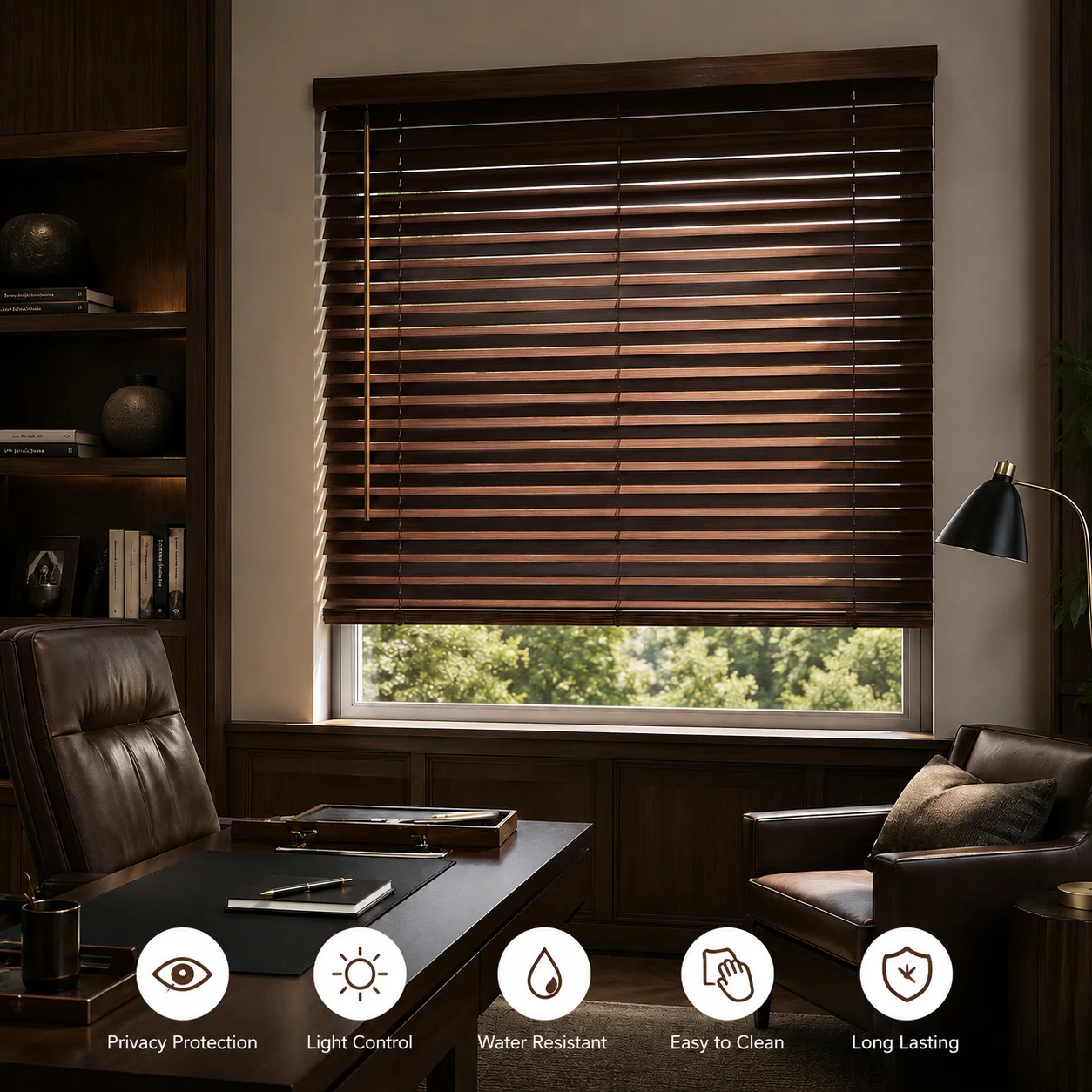 Custom Size Built-In Wooden Venetian Blinds with Eco-Friendly UV Blocking for Every Day Use in Living Room Bedroom Office