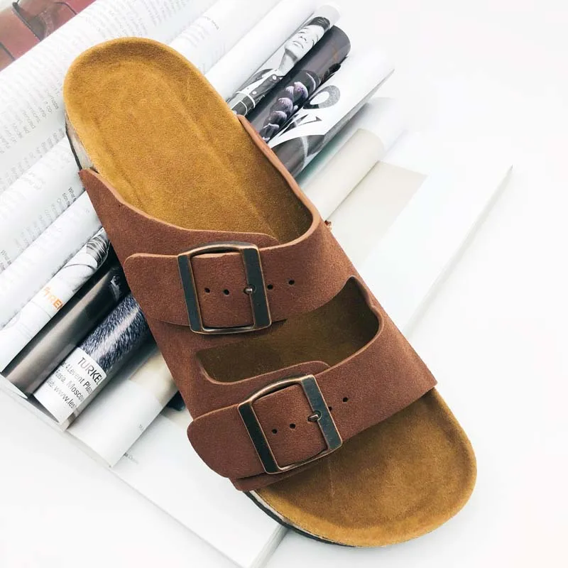 Hot Selling Summer Fashion Painted Edge Soft Two Buckle Mens House Cork Slide Slippers