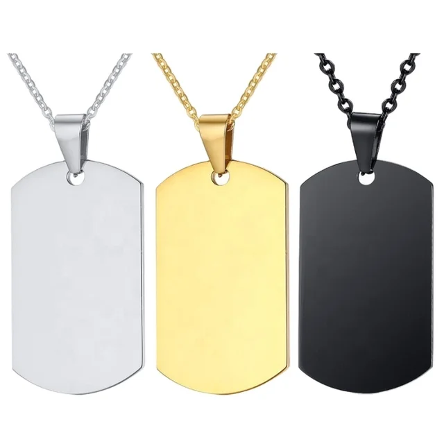 Military Army Tag Style Mirror Polish DIY Custom ID Name Logo Engraved Gold/Black Plated Blank Stainless Steel Dog TagS Necklace