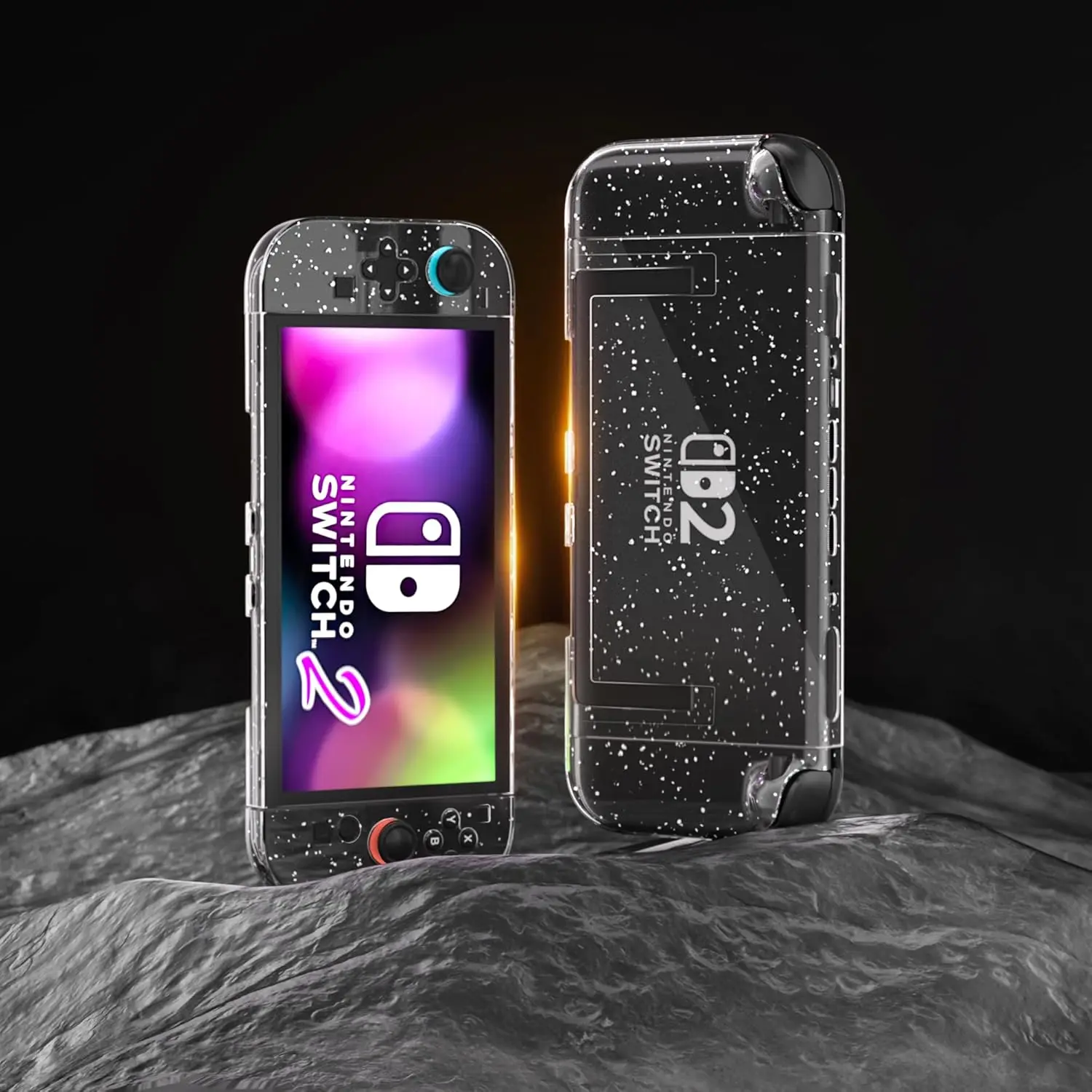 product clear glitter case for nintendo switch 2 2025 protective cover with screen protector 4 thumb grip caps strong and durable-2
