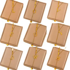 Unisex Stainless Steel 18K Gold Plated Diamond Personalized Name Letter Necklace for Men Women Trendy Durable Bamboo Chain