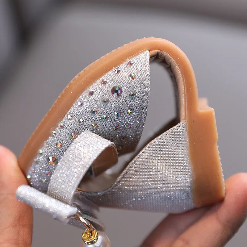 New Spring and Summer New Trendy Kids Sandals Pearl Rhinestone Shoes Fashion Girls Bow Kont Princess Shoes Children