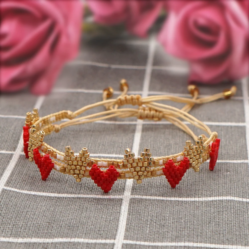 Go2boho Bohemian Colorful Hearts Handmade Woven Lover Couple Miyuki Beads Bracelet Beaded Fashion Jewelry Bracelets for Women