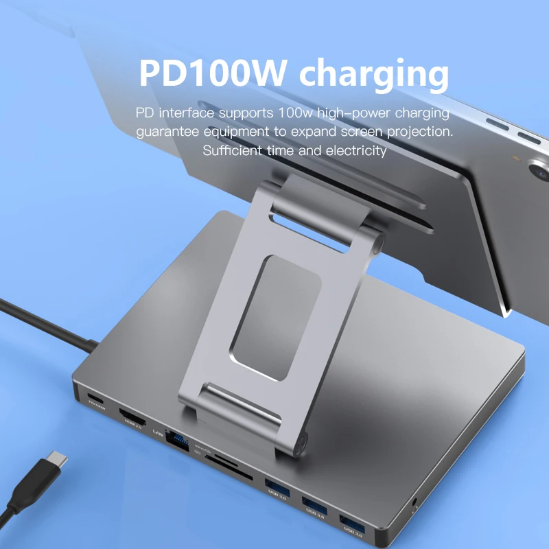New 8-Port 8 In 1 8-In-1 USB-C Docking Station with Foldable Aluminum Tablet Stand with Multiport USB C Type C Hub for iPad Pro