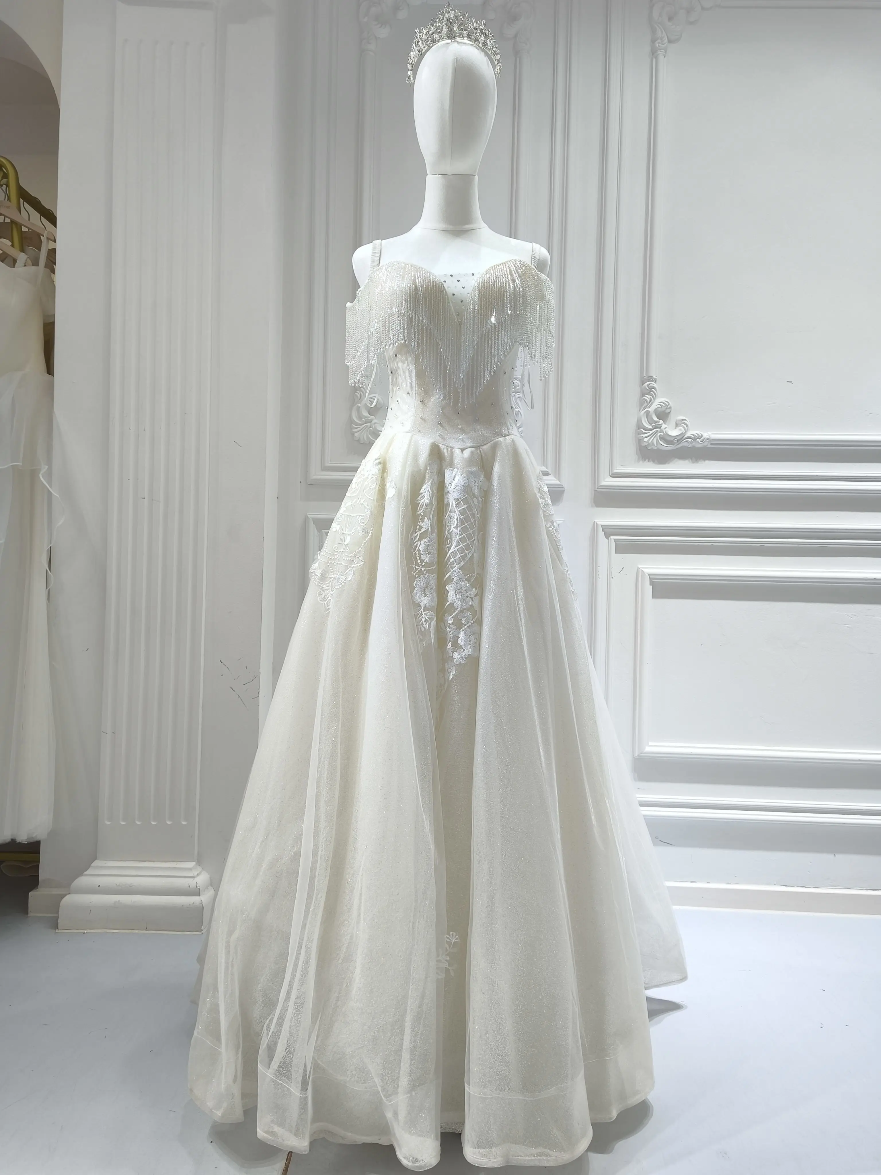 chinese dress ladies Beaded & Corded Bridal Lace Fabric Emb On Poly Net |LaceUSA main image 0