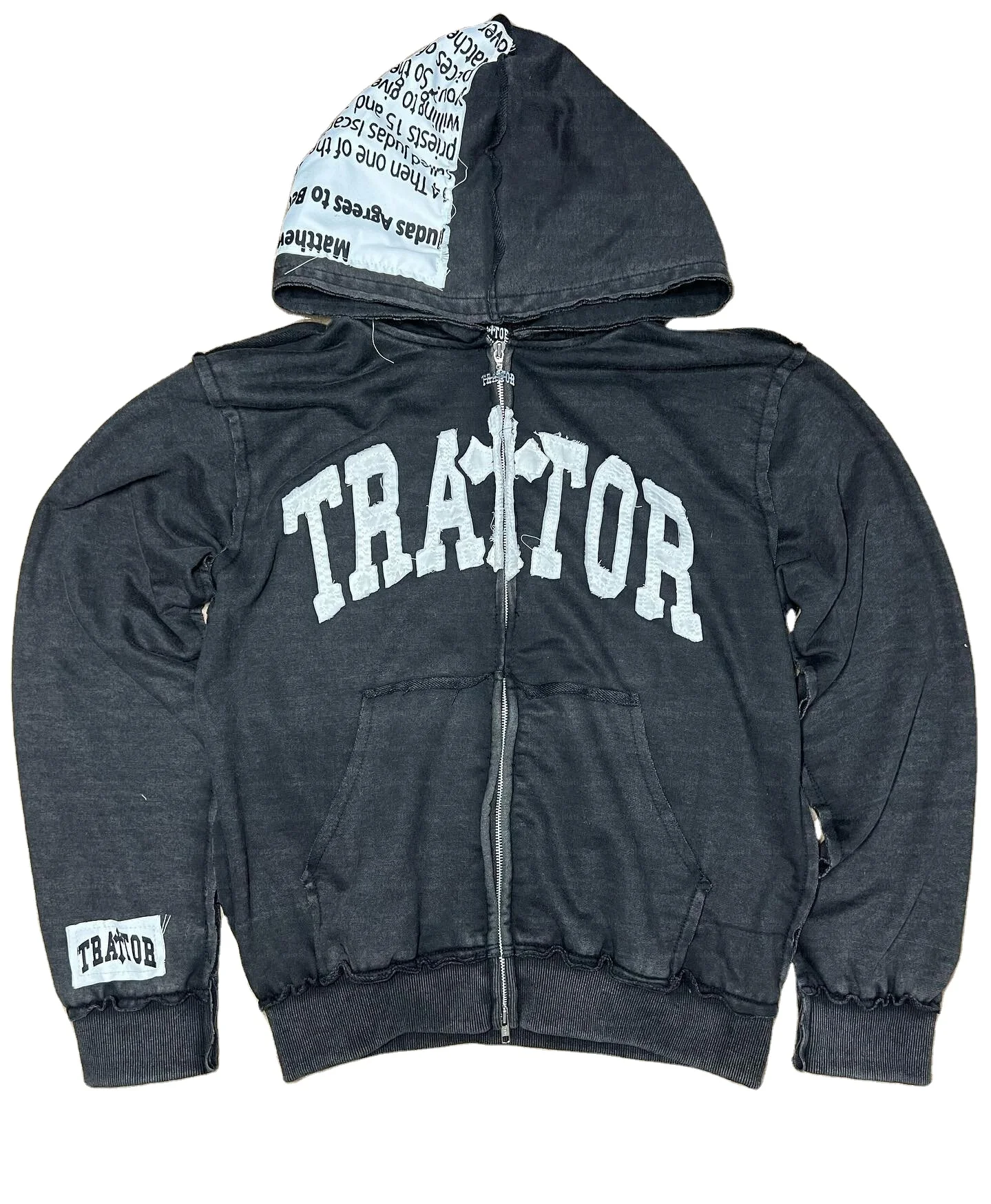 Custom Zip up Hoodies 400GSM Oversized Vintage Heavy Cotton Acid Stone Wash Distressed Applique Patch Embroidery Hoodie for Men