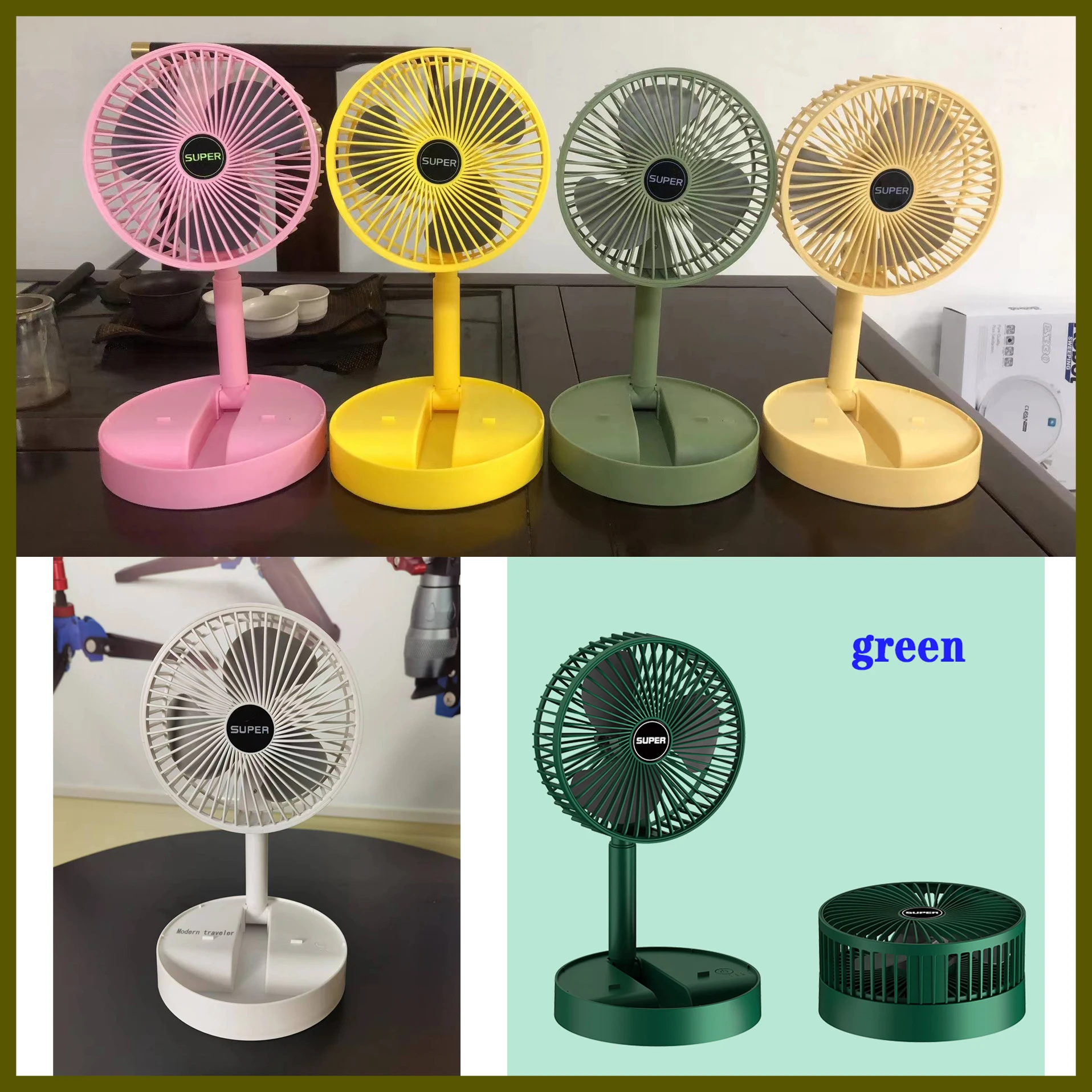 Usb Foldable Rechargeable Telescopic Mini Desktop Air Fan 3 in 1 Camping Portable Battery Fan