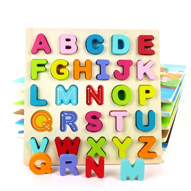 Holz Alphabet Buchstaben Puzzle Kinder pädagogisches Spielzeug lernen Puzzle 