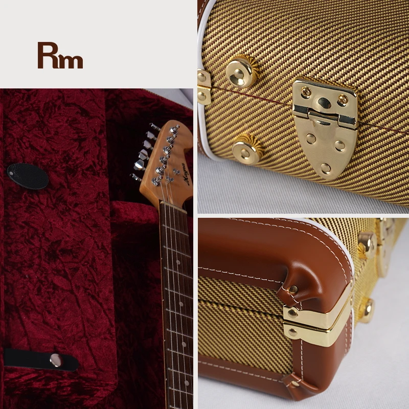 WC06C-E2 OEM ODM Factory's Hardwood Electric Guitar Case Gun-Shaped Design Wooden Leather for Electronic Organ Custom Guitar Bag