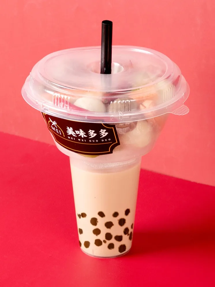 Disposable Hotpot Cup Snack Milk Tea Cup With Black Plastic Cup Holder