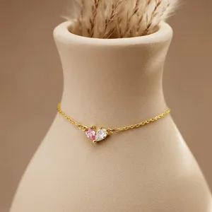 Ilona Fashion Copper Gold Plated Water Drop Personalized Custom Zircon Bracelet Versatile Birthstone Heart-Shaped Bracelet Gift