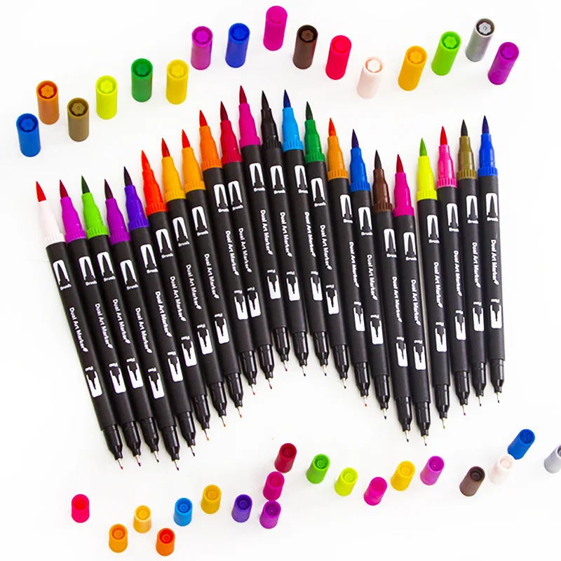 Vitoler Art Markers Dual Tips Coloring Brush Fineliner Color Pens,100  Colors of Water Based Marker for Calligraphy Drawing Sketching Coloring  Book