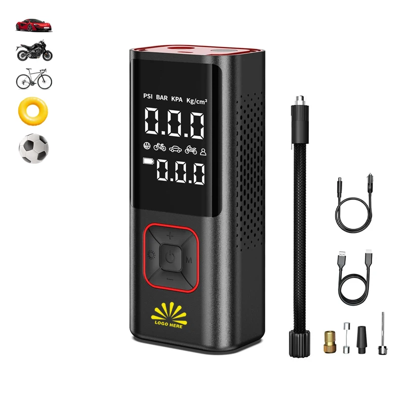 LOGO Customize Dual Power Air Compressor 150 PSI 6000mAh Rechargeable Car Tire Inflator Wireless Portable Air Pump for Car Bike