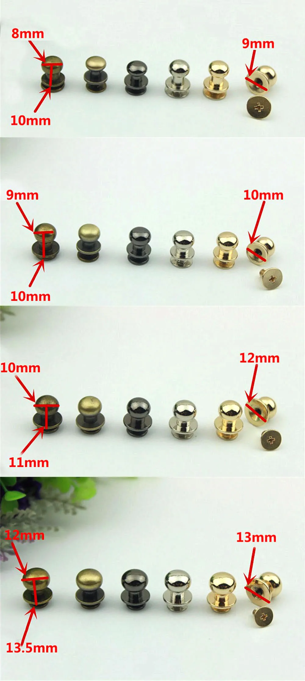 Meetee H3-2 Nipple Nail Buckles With Screws Rivet For Bags Handbag ...