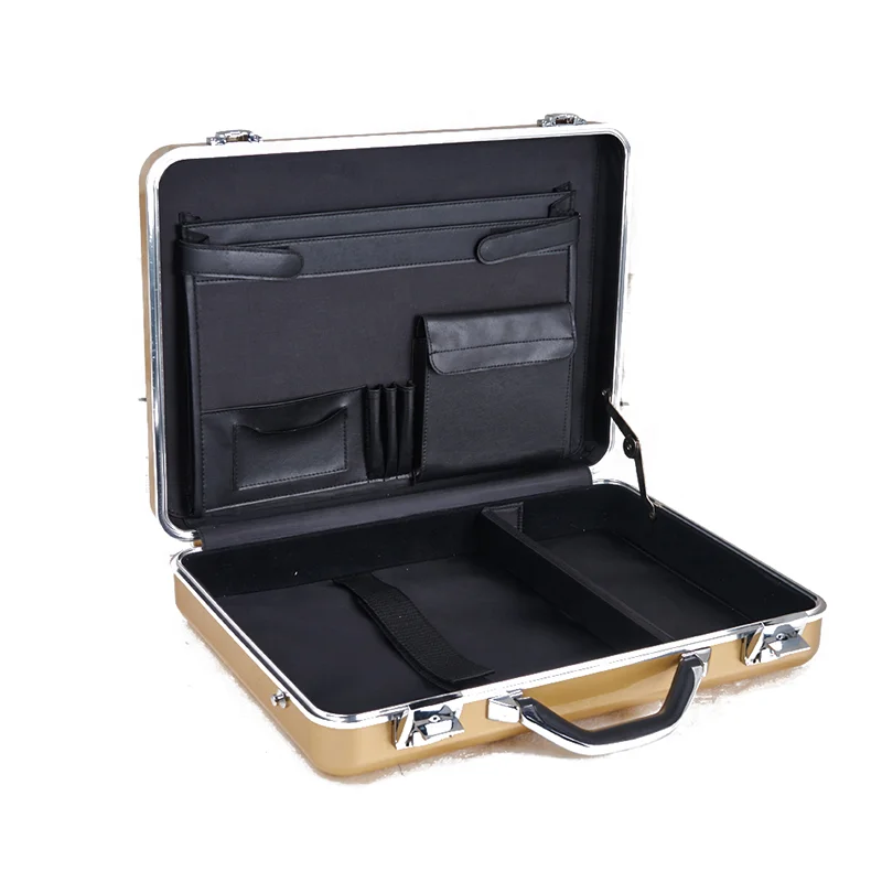 Gold Portable Aluminum Briefcase Lightweight and Shockproof Custom Pocket  in the Lid