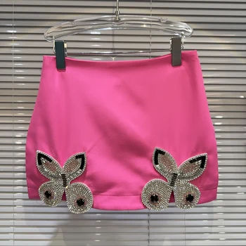 LE1984 New Small Niche Heavy Industry Big Butterfly Rhinestones Decorated Short Skirt Package Hip Skirt Half Skirt Women