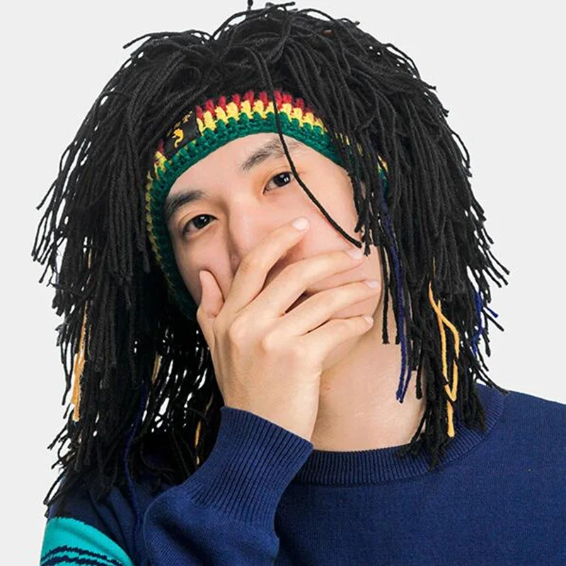 Bonnet Tricoté Homme Avec Dreadlocks Et Barbe - Déguisement Drôle Pour Halloween, Noël, Fête