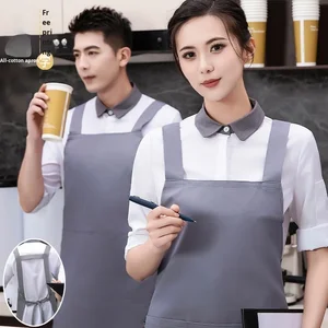 High-Grade Pure Cotton Apron Special Work Clothes for Men Women Catering Kitchen Milk Tea Coffee Shop Uniform for Restaurant Bar