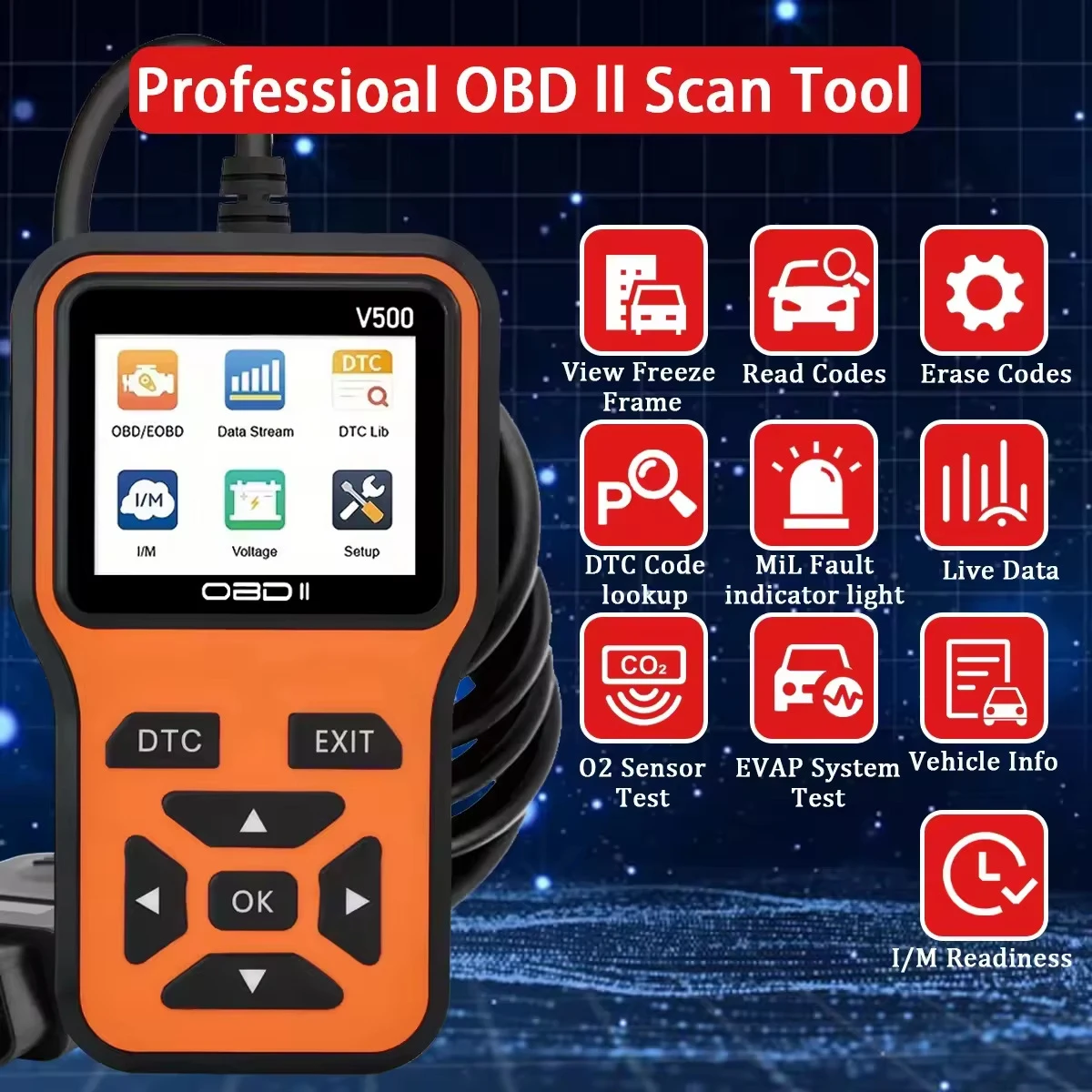 Factory Priced V500 OBD2 Scanner Universal Auto Diagnostic Tool for Checking Engine Fault Codes EOBD Reader for Cars - view 5