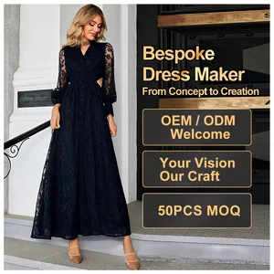 Custom Wholesale 2025 Autumn Bodycon Dresses Long Sleeves Retro Embroidery Waist Slimming Lace Casual Maxi Women's Evening Dress