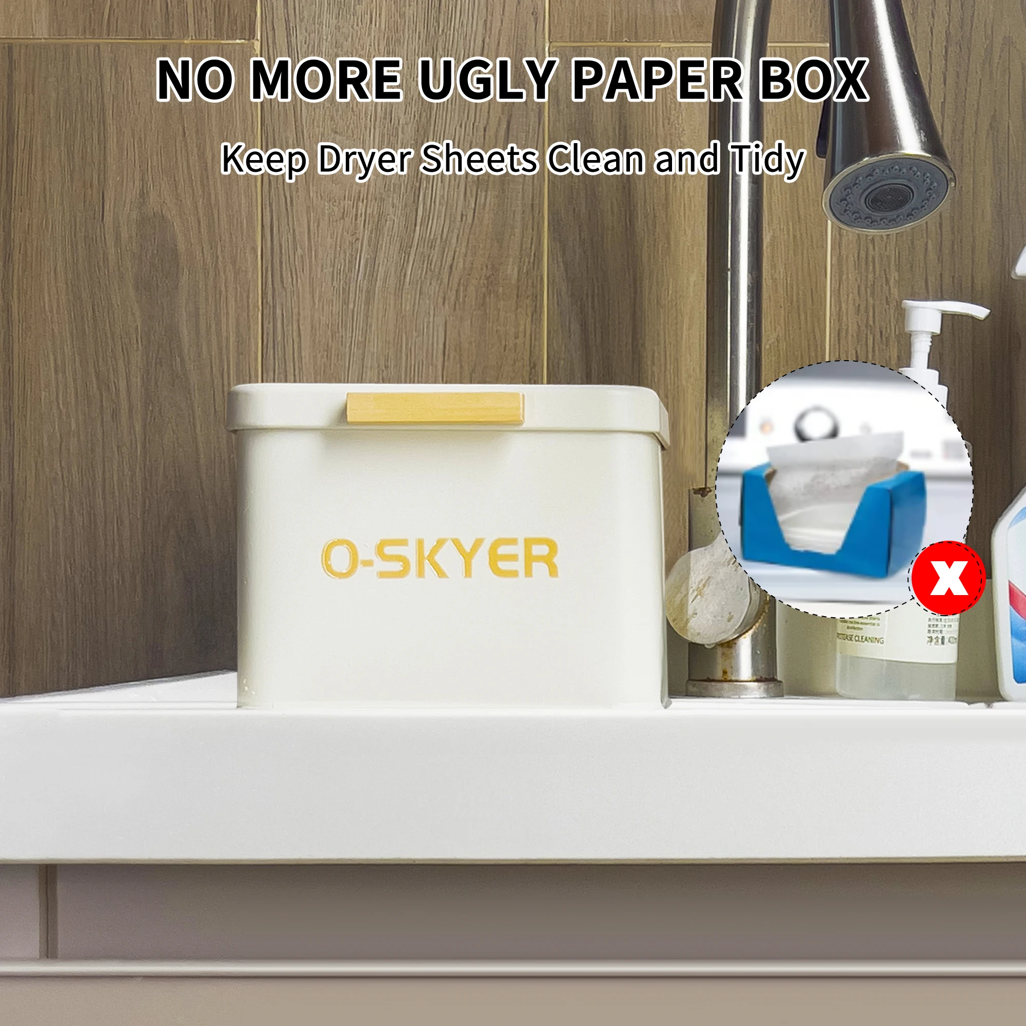 Laundry Room Series Metal Storage Bucket with Lid Decorative Buckets Moisture Proof Tabletop Metal Storage Box