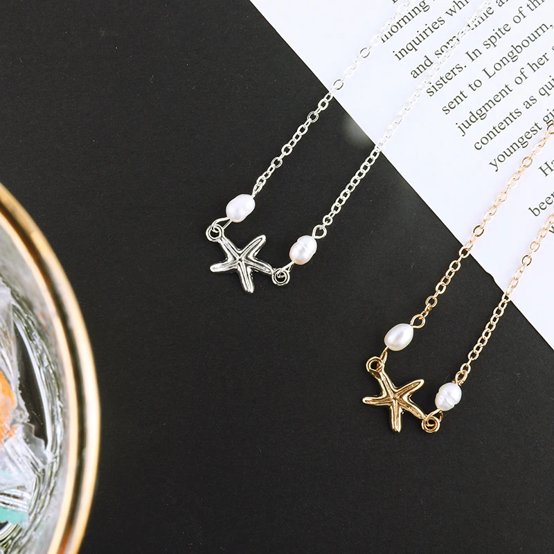 Simple Beach Foot Decoration Manual Tassel Five Pointed Star Foot Chain Starfish Pearl Anklet Accessories
