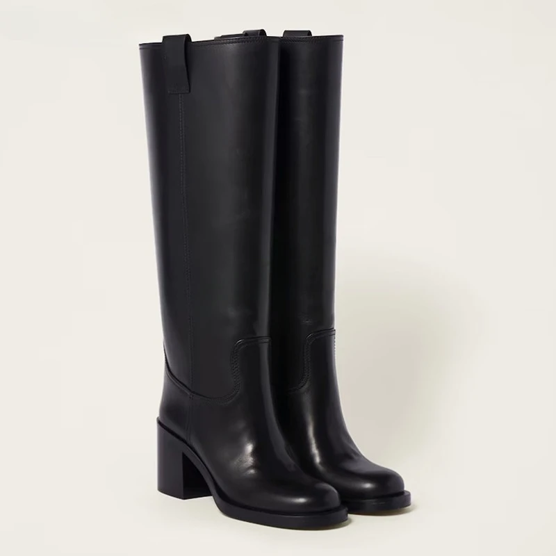 Knee High Boots Women Fashion Slip On Ladies Low Heel Knight Boots New Autumn Winter Women's Biker Booties