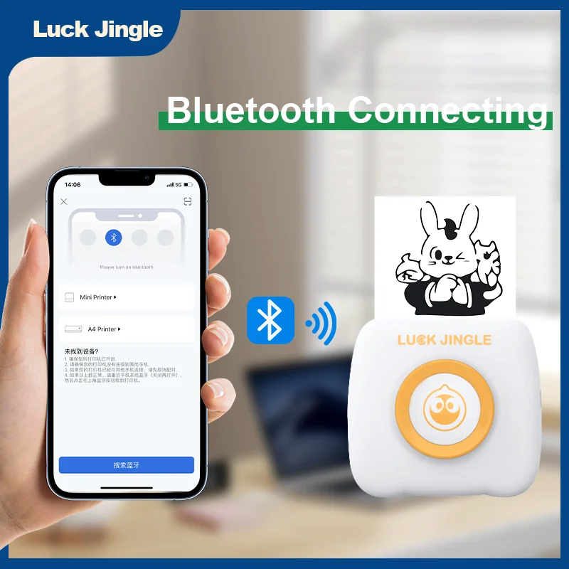 Luck Jingle Mini Pocket Printer USB Rechargeable Portable Wireless Study Thermal Pocket Receipt Inkless Thermal Label Printer