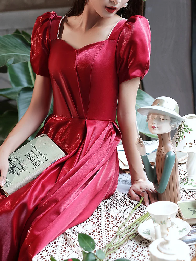 fitted lace wedding dress Hey Girl Long Satin Cowl Neck Dress Red– Selfie Leslie main image 1