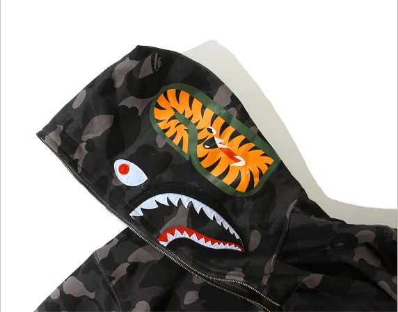 1:1 Original Edition Bathing Ape Shark Camo Zip Up Streetwear Outfit ...