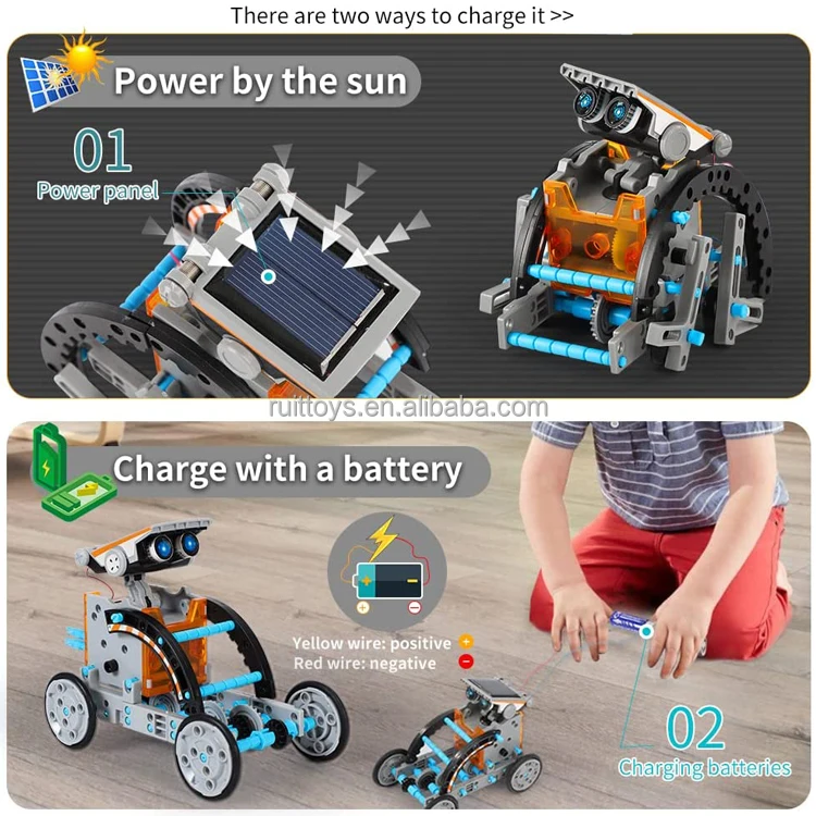 Обучающие игрушки-роботы на солнечной батарее STEM 12 в 1, 190 шт., набор для самостоятельного строительства и научных экспериментов для детей 8-10 лет