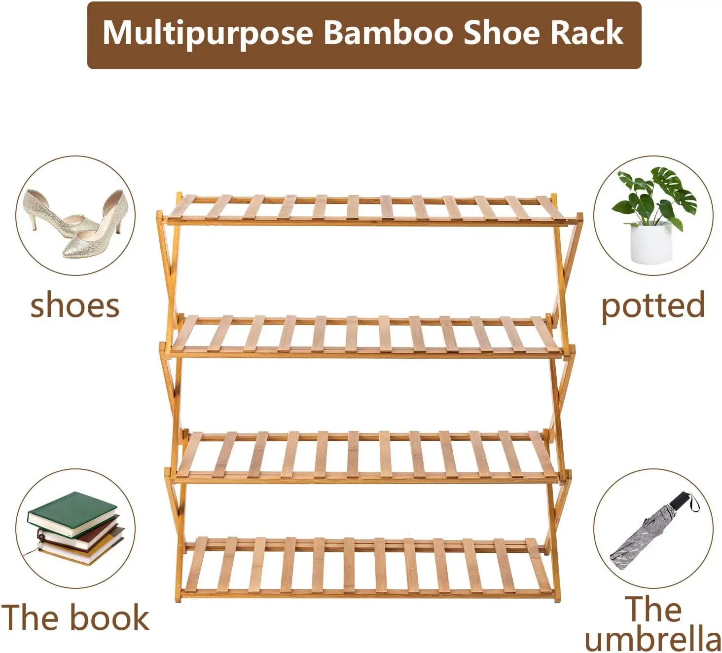 Multiple Specifications 2 3 4 5 6 Tiers Folding Bamboo Shoe Standing Plant Shelves Shoe Rack