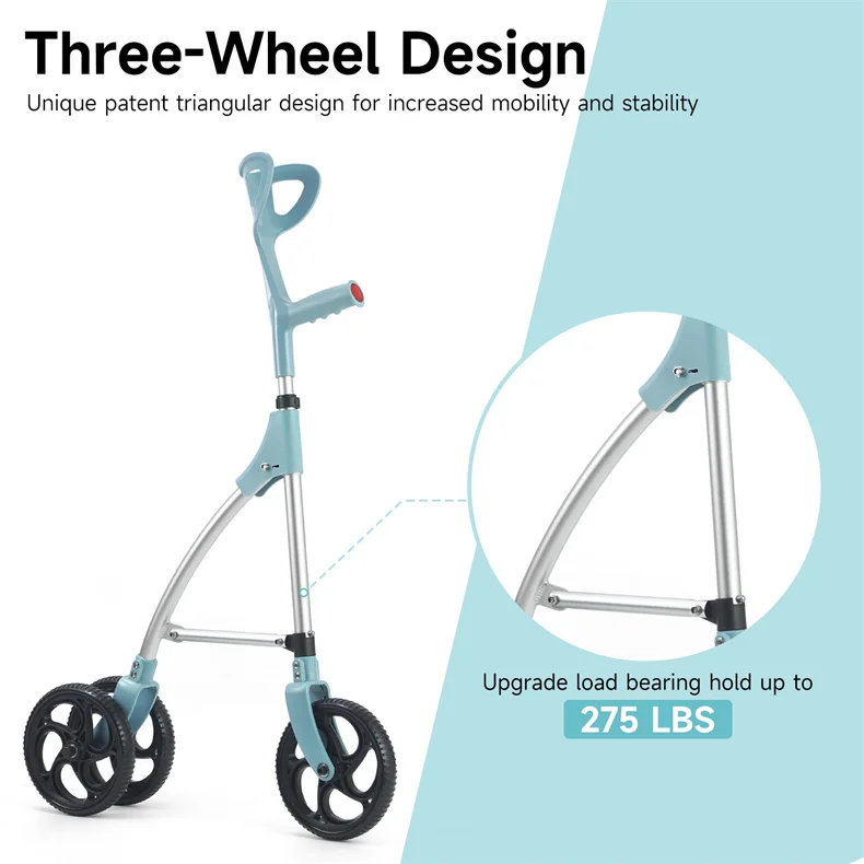 MSMT Narrow Walkers for Small Space Forearm Crutches with 3 Wheel for Adult Folding Rolling Walker for Seniors Handicap Elderly