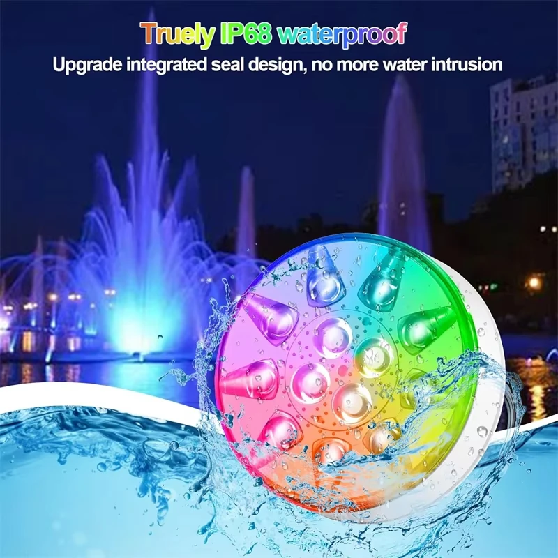 product new top quality 16 colors rgb led swimming pool usb rechargeable submersible ip68 underwater lights for with rf remote for boat-38