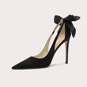 Spring and Summer New Black Pointy High Heels Ladies Thin Heel Single Shoes Butterfly Wedding Shoes Small Bride Shoes
