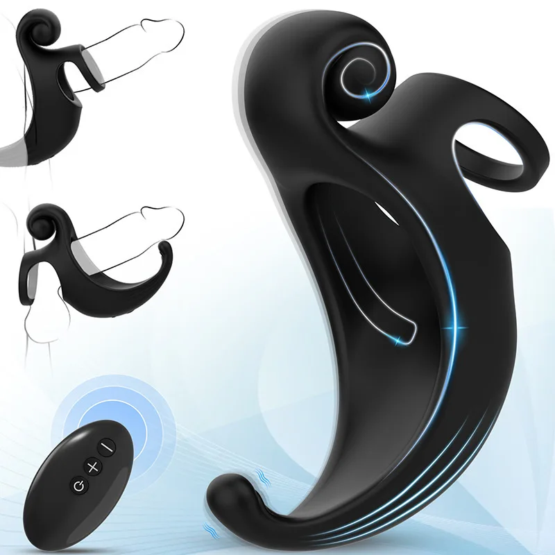 Remote Control Snail Cock Ring with Clit Stimulator Silicone Vibrating Penis Ring Vibrator Male Sex Toy for Men Couples