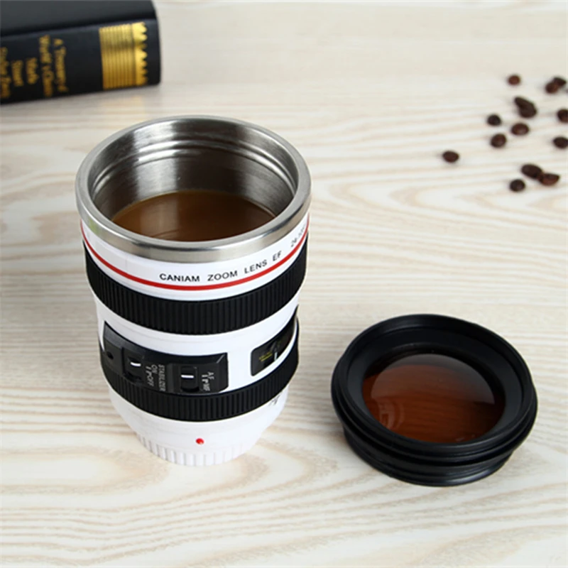 Custom Stainless Steel Camera Lens with Lid Travel Mug American Style Novelty Design Metal Tumbler Cups for Coffee Drinking