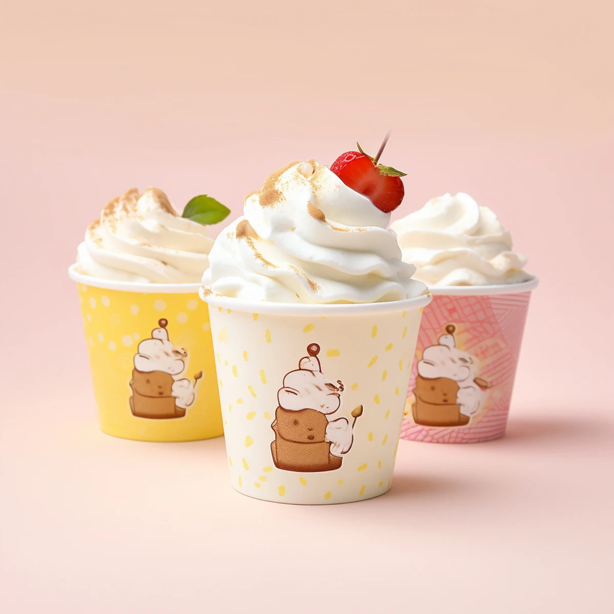 High Quality Disposable Ice Cream Paper Cup Beverage Dessert Shop Custom logo Ice Cream Paper Bowl with Lids