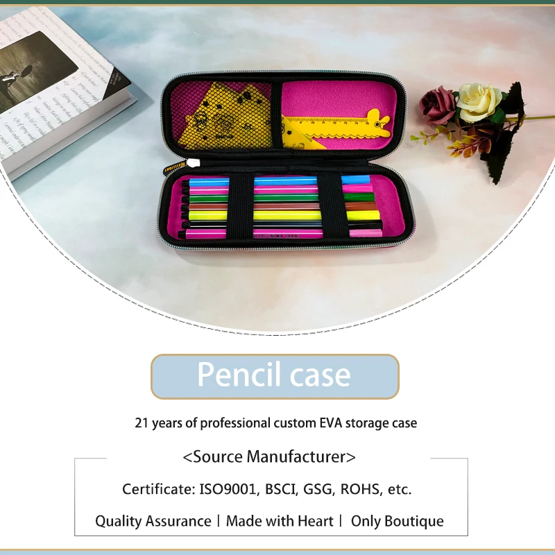 Custom Color Simple EVA Bag School Stationery Pen Pencil Organizer Box Portable Lightweight EVA Storage Pencil Case details