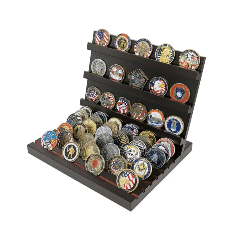10 Rows Military Challenge Coin Display Stand Holder Wooden Rack Case ...