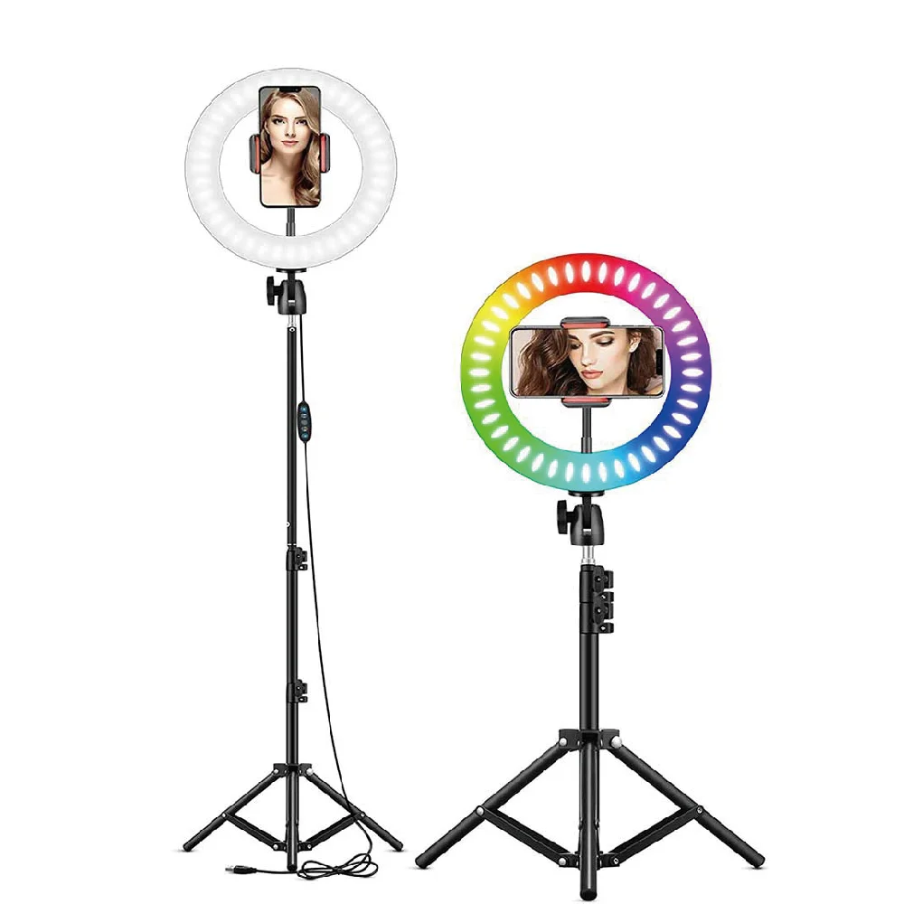 photographic lighting tik tok rgb led soft lamp o ring light 10 inch with tripod stand avec tripied ring light