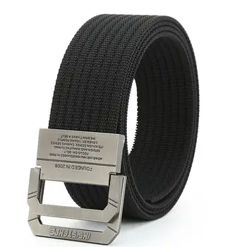 Men's Trendy Canvas Belt with Double-Ring Buckle Youth Woven Nylon Polyester Tactical Style Wholesale with Custom Logo Option