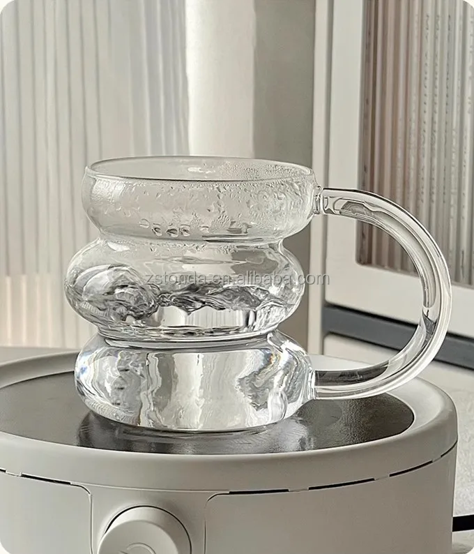 Transparent Heatresistant Glass Coffee Cup,Irregular Wavy Drinking Cup