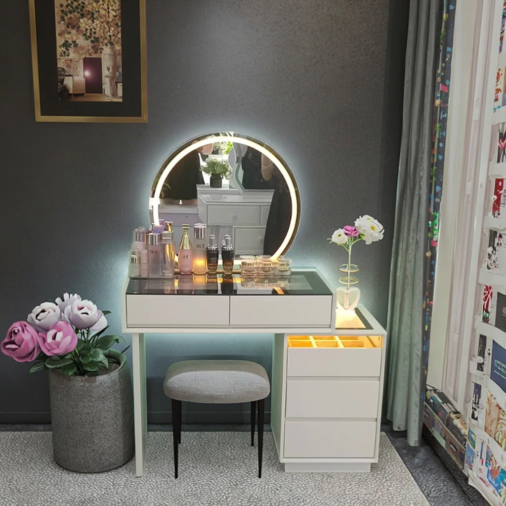 Modern Minimalist LED Light Wood Makeup Storage Dressing Table Bedroom Bedside Accessory for Living Room Factory Wholesale