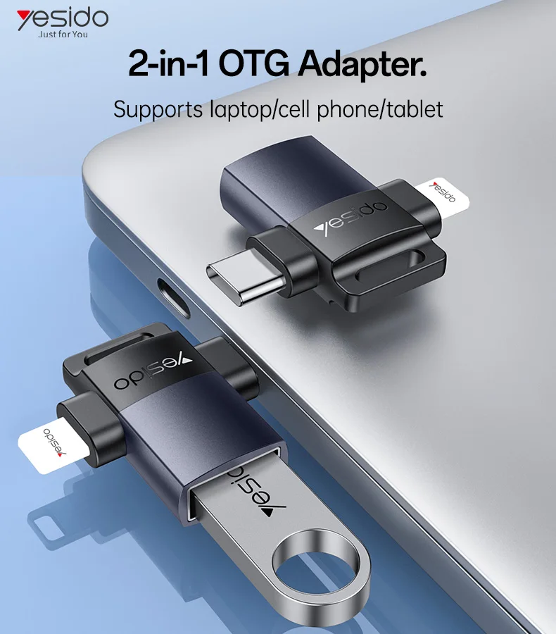 Yesido USB3.0 USB haute vitesse vers IP/type-c en alliage d'aluminium léger 2-en-1 adaptateur OTG GS35
