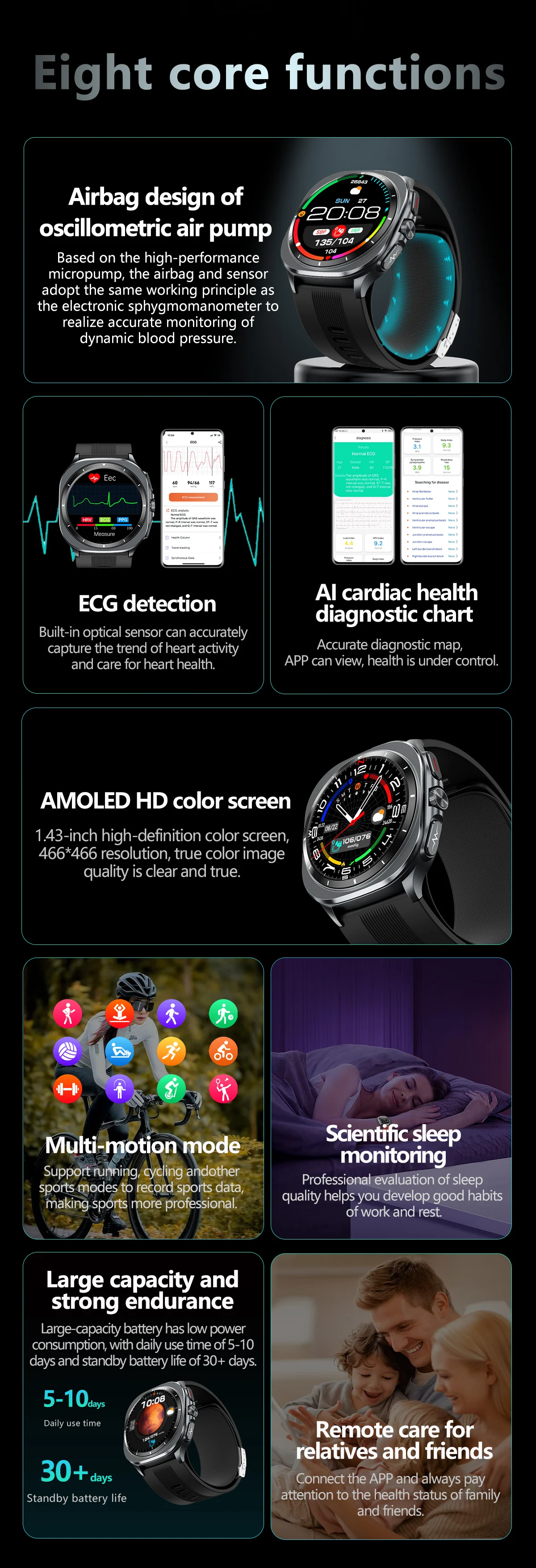 Chinese factory supplier supply  Tk65 Ecg Health Reloj Smartwatch With Air Pump 1.43inch Amoled Blood Pressure Sleep Monitoring Sos Elderly Smart Watch 2025 - Buy 2025 Health Smart Watch Ecg Smart Watch For Men elderly Reloj Smart Watch