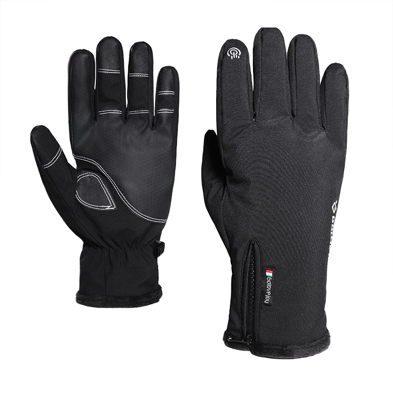 Fauhsto Outdoor Waterproof Gloves Winter Touch Screen Men and Women Windproof Warm Riding All-Finger Zipper Movement Fleece Mountaineering Skiing Gym Sport Gloves 
