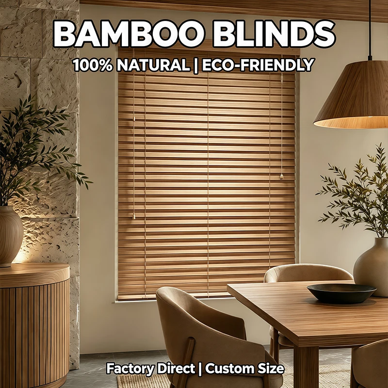 Factory Direct Natural Bamboo Wooden Blinds Classic Venetian Style Light Filtering Window Coverings.